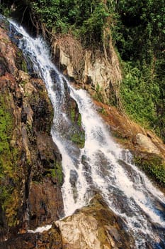 Motion Blur Waterfalls Peaceful Nature Landscape in Blue Ridge Mountains with lush green trees, rocks and flowing water