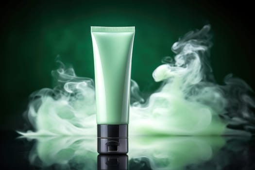 Green Cosmetic Tube with Smoky Backdrop Cosmetic product mock up
