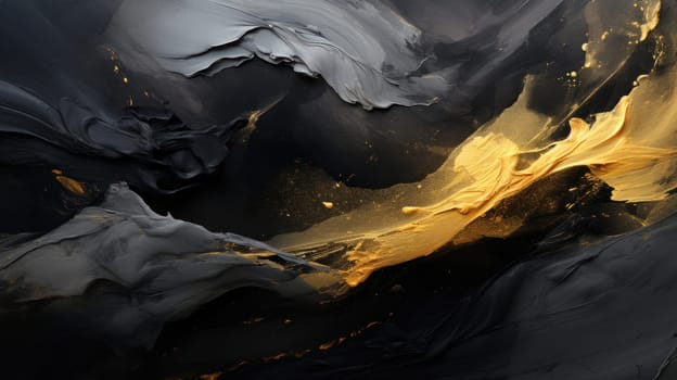 Abstract swirls of black and gold paint creating a dynamic texture background