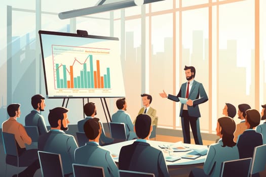 Illustration of a business meeting or presentation and training. Gemerative AI.