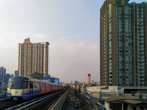 BTS Sky Train is running in downtown of Bangkok. Sky train is fastest transport mode in Bangkok