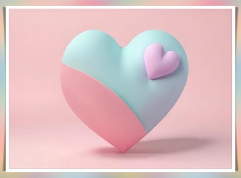 Valentine's Day background with hearts .Pastel colors.Valentine's day greeting card with heart.Minimal Valentine's Day concept. 3D rendering.Valentine's Day greeting card with hearts in pastel colors.Minimal love concept.Computer digital drawing.