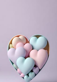 Valentine's Day background with hearts .Pastel colors.Valentine's day greeting card with heart.Minimal Valentine's Day concept. 3D rendering.Valentine's Day greeting card with hearts in pastel colors.Minimal love concept.Computer digital drawing.