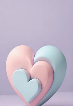 Valentine's Day background with hearts .Pastel colors.Valentine's day greeting card with heart.Minimal Valentine's Day concept. 3D rendering.Valentine's Day greeting card with hearts in pastel colors.Minimal love concept.Computer digital drawing.