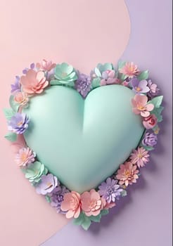 Valentine's Day background with hearts .Pastel colors.Valentine's day greeting card with heart.Minimal Valentine's Day concept. 3D rendering.Valentine's Day greeting card with hearts in pastel colors.Minimal love concept.Computer digital drawing.