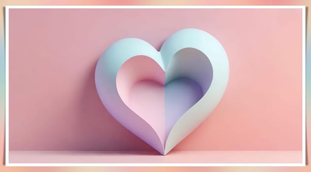 Valentine's Day background with hearts .Pastel colors.Valentine's day greeting card with heart.Minimal Valentine's Day concept. 3D rendering.Valentine's Day greeting card with hearts in pastel colors.Minimal love concept.Computer digital drawing.