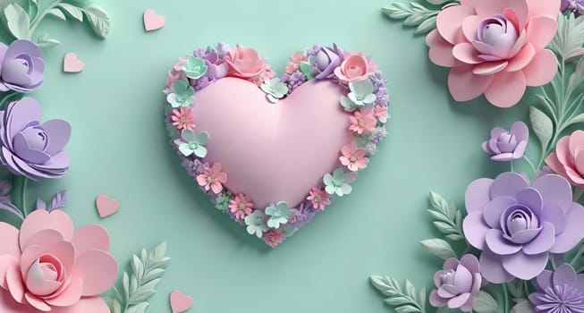 Valentine's Day background with hearts .Pastel colors.Valentine's day greeting card with heart.Minimal Valentine's Day concept. 3D rendering.Valentine's Day greeting card with hearts in pastel colors.Minimal love concept.Computer digital drawing.