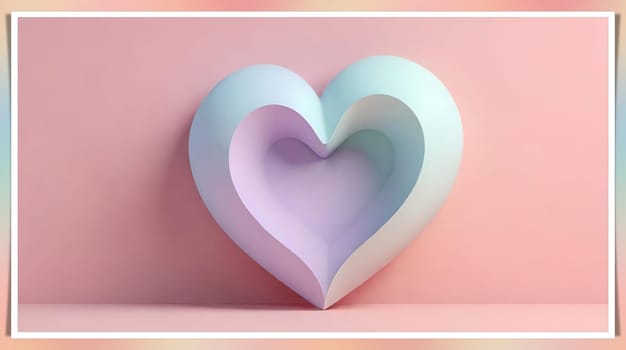 Valentine's Day background with hearts .Pastel colors.Valentine's day greeting card with heart.Minimal Valentine's Day concept. 3D rendering.Valentine's Day greeting card with hearts in pastel colors.Minimal love concept.Computer digital drawing.