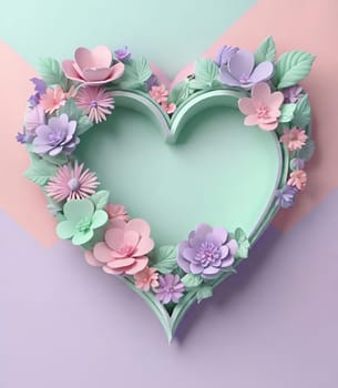 Valentine's Day background with hearts .Pastel colors.Valentine's day greeting card with heart.Minimal Valentine's Day concept. 3D rendering.Valentine's Day greeting card with hearts in pastel colors.Minimal love concept.Computer digital drawing.