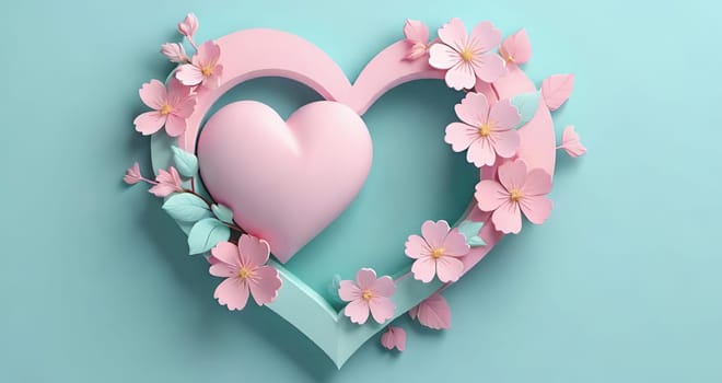 Valentine's Day background with hearts .Pastel colors.Valentine's day greeting card with heart.Minimal Valentine's Day concept. 3D rendering.Valentine's Day greeting card with hearts in pastel colors.Minimal love concept.Computer digital drawing.