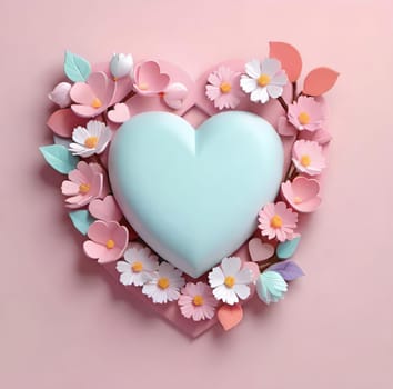 Valentine's Day background with hearts .Pastel colors.Valentine's day greeting card with heart.Minimal Valentine's Day concept. 3D rendering.Valentine's Day greeting card with hearts in pastel colors.Minimal love concept.Computer digital drawing.