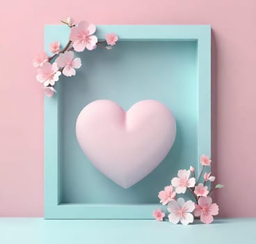 Valentine's Day background with hearts .Pastel colors.Valentine's day greeting card with heart.Minimal Valentine's Day concept. 3D rendering.Valentine's Day greeting card with hearts in pastel colors.Minimal love concept.Computer digital drawing.