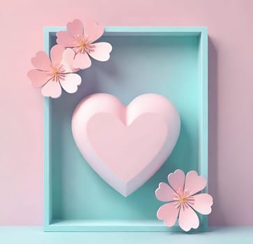 Valentine's Day background with hearts .Pastel colors.Valentine's day greeting card with heart.Minimal Valentine's Day concept. 3D rendering.Valentine's Day greeting card with hearts in pastel colors.Minimal love concept.Computer digital drawing.