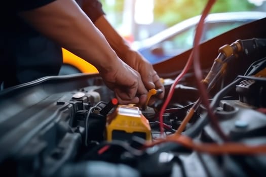 Technician check the electrical system inside the car. Generative AI.