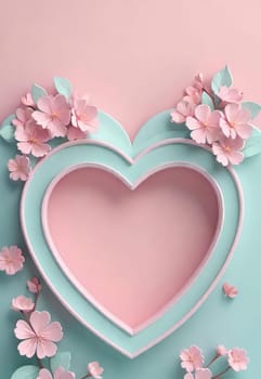 Valentine's Day background with hearts .Pastel colors.Valentine's day greeting card with heart.Minimal Valentine's Day concept. 3D rendering.Valentine's Day greeting card with hearts in pastel colors.Minimal love concept.Computer digital drawing.