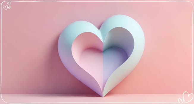 Valentine's Day background with hearts .Pastel colors.Valentine's day greeting card with heart.Minimal Valentine's Day concept. 3D rendering.Valentine's Day greeting card with hearts in pastel colors.Minimal love concept.Computer digital drawing.