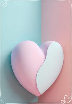 Valentine's Day background with hearts .Pastel colors.Valentine's day greeting card with heart.Minimal Valentine's Day concept. 3D rendering.Valentine's Day greeting card with hearts in pastel colors.Minimal love concept.Computer digital drawing.