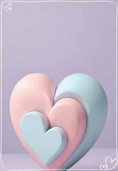 Valentine's Day background with hearts .Pastel colors.Valentine's day greeting card with heart.Minimal Valentine's Day concept. 3D rendering.Valentine's Day greeting card with hearts in pastel colors.Minimal love concept.Computer digital drawing.