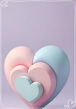 Valentine's Day background with hearts .Pastel colors.Valentine's day greeting card with heart.Minimal Valentine's Day concept. 3D rendering.Valentine's Day greeting card with hearts in pastel colors.Minimal love concept.Computer digital drawing.