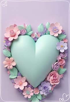 Valentine's Day background with hearts .Pastel colors.Valentine's day greeting card with heart.Minimal Valentine's Day concept. 3D rendering.Valentine's Day greeting card with hearts in pastel colors.Minimal love concept.Computer digital drawing.