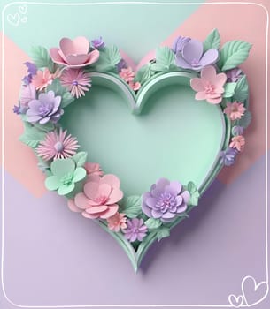 Valentine's Day background with hearts .Pastel colors.Valentine's day greeting card with heart.Minimal Valentine's Day concept. 3D rendering.Valentine's Day greeting card with hearts in pastel colors.Minimal love concept.Computer digital drawing.