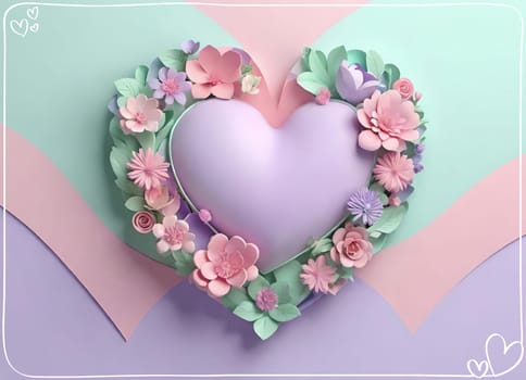 Valentine's Day background with hearts .Pastel colors.Valentine's day greeting card with heart.Minimal Valentine's Day concept. 3D rendering.Valentine's Day greeting card with hearts in pastel colors.Minimal love concept.Computer digital drawing.