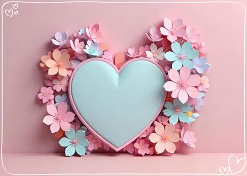 Valentine's Day background with hearts .Pastel colors.Valentine's day greeting card with heart.Minimal Valentine's Day concept. 3D rendering.Valentine's Day greeting card with hearts in pastel colors.Minimal love concept.Computer digital drawing.