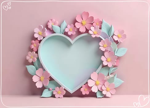 Valentine's Day background with hearts .Pastel colors.Valentine's day greeting card with heart.Minimal Valentine's Day concept. 3D rendering.Valentine's Day greeting card with hearts in pastel colors.Minimal love concept.Computer digital drawing.