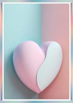 Valentine's Day background with hearts .Pastel colors.Valentine's day greeting card with heart.Minimal Valentine's Day concept. 3D rendering.Valentine's Day greeting card with hearts in pastel colors.Minimal love concept.Computer digital drawing.