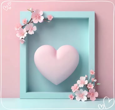 Valentine's Day background with hearts .Pastel colors.Valentine's day greeting card with heart.Minimal Valentine's Day concept. 3D rendering.Valentine's Day greeting card with hearts in pastel colors.Minimal love concept.Computer digital drawing.