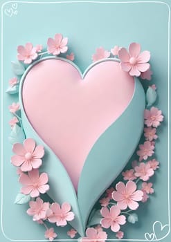 Valentine's Day background with hearts .Pastel colors.Valentine's day greeting card with heart.Minimal Valentine's Day concept. 3D rendering.Valentine's Day greeting card with hearts in pastel colors.Minimal love concept.Computer digital drawing.