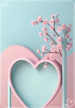 Valentine's Day background with hearts .Pastel colors.Valentine's day greeting card with heart.Minimal Valentine's Day concept. 3D rendering.Valentine's Day greeting card with hearts in pastel colors.Minimal love concept.Computer digital drawing.