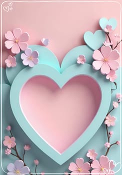 Valentine's Day background with hearts .Pastel colors.Valentine's day greeting card with heart.Minimal Valentine's Day concept. 3D rendering.Valentine's Day greeting card with hearts in pastel colors.Minimal love concept.Computer digital drawing.