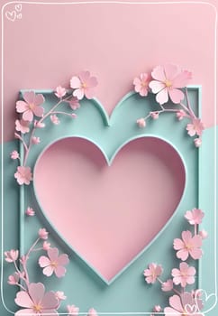 Valentine's Day background with hearts .Pastel colors.Valentine's day greeting card with heart.Minimal Valentine's Day concept. 3D rendering.Valentine's Day greeting card with hearts in pastel colors.Minimal love concept.Computer digital drawing.