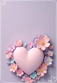 Valentine's Day background with hearts .Pastel colors.Valentine's day greeting card with heart.Minimal Valentine's Day concept. 3D rendering.Valentine's Day greeting card with hearts in pastel colors.Minimal love concept.Computer digital drawing.