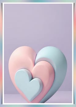 Valentine's Day background with hearts .Pastel colors.Valentine's day greeting card with heart.Minimal Valentine's Day concept. 3D rendering.Valentine's Day greeting card with hearts in pastel colors.Minimal love concept.Computer digital drawing.