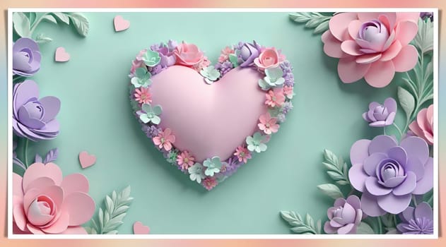 Valentine's Day background with hearts .Pastel colors.Valentine's day greeting card with heart.Minimal Valentine's Day concept. 3D rendering.Valentine's Day greeting card with hearts in pastel colors.Minimal love concept.Computer digital drawing.