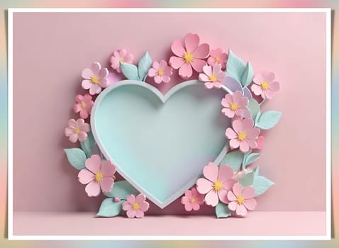 Valentine's Day background with hearts .Pastel colors.Valentine's day greeting card with heart.Minimal Valentine's Day concept. 3D rendering.Valentine's Day greeting card with hearts in pastel colors.Minimal love concept.Computer digital drawing.