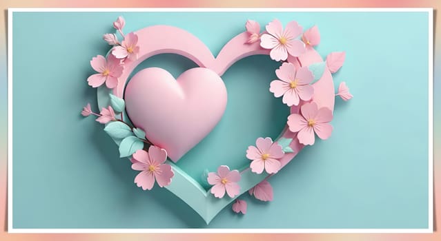 Valentine's Day background with hearts .Pastel colors.Valentine's day greeting card with heart.Minimal Valentine's Day concept. 3D rendering.Valentine's Day greeting card with hearts in pastel colors.Minimal love concept.Computer digital drawing.