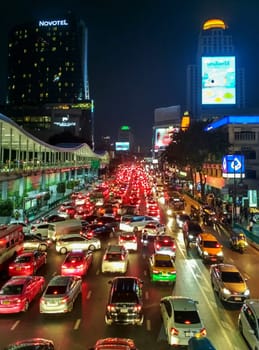 Bangkok, Thailand. 10/12/2017: traffic jams at night in Bangkok.