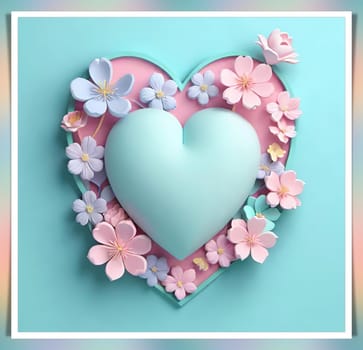 Valentine's Day background with hearts .Pastel colors.Valentine's day greeting card with heart.Minimal Valentine's Day concept. 3D rendering.Valentine's Day greeting card with hearts in pastel colors.Minimal love concept.Computer digital drawing.