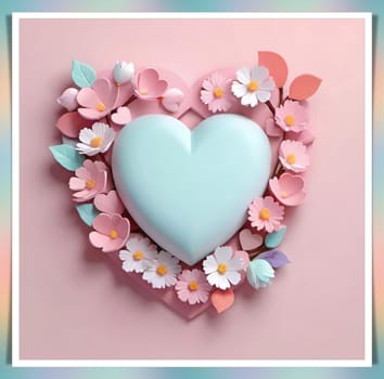 Valentine's Day background with hearts .Pastel colors.Valentine's day greeting card with heart.Minimal Valentine's Day concept. 3D rendering.Valentine's Day greeting card with hearts in pastel colors.Minimal love concept.Computer digital drawing.