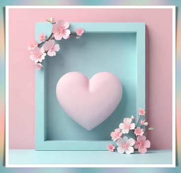 Valentine's Day background with hearts .Pastel colors.Valentine's day greeting card with heart.Minimal Valentine's Day concept. 3D rendering.Valentine's Day greeting card with hearts in pastel colors.Minimal love concept.Computer digital drawing.