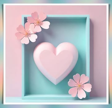 Valentine's Day background with hearts .Pastel colors.Valentine's day greeting card with heart.Minimal Valentine's Day concept. 3D rendering.Valentine's Day greeting card with hearts in pastel colors.Minimal love concept.Computer digital drawing.