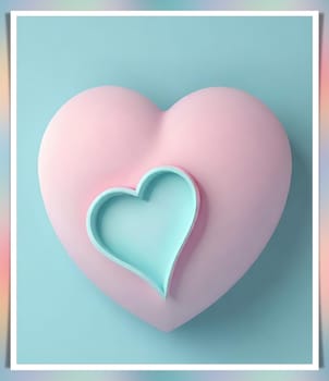 Valentine's Day background with hearts .Pastel colors.Valentine's day greeting card with heart.Minimal Valentine's Day concept. 3D rendering.Valentine's Day greeting card with hearts in pastel colors.Minimal love concept.Computer digital drawing.