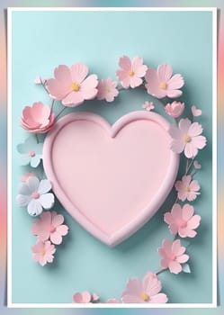 Valentine's Day background with hearts .Pastel colors.Valentine's day greeting card with heart.Minimal Valentine's Day concept. 3D rendering.Valentine's Day greeting card with hearts in pastel colors.Minimal love concept.Computer digital drawing.