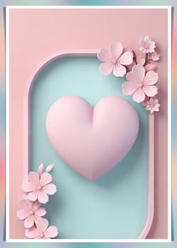 Valentine's Day background with hearts .Pastel colors.Valentine's day greeting card with heart.Minimal Valentine's Day concept. 3D rendering.Valentine's Day greeting card with hearts in pastel colors.Minimal love concept.Computer digital drawing.