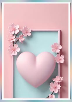 Valentine's Day background with hearts .Pastel colors.Valentine's day greeting card with heart.Minimal Valentine's Day concept. 3D rendering.Valentine's Day greeting card with hearts in pastel colors.Minimal love concept.Computer digital drawing.