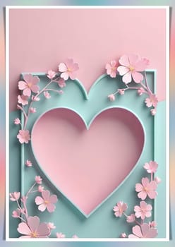 Valentine's Day background with hearts .Pastel colors.Valentine's day greeting card with heart.Minimal Valentine's Day concept. 3D rendering.Valentine's Day greeting card with hearts in pastel colors.Minimal love concept.Computer digital drawing.