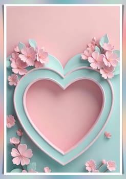 Valentine's Day background with hearts .Pastel colors.Valentine's day greeting card with heart.Minimal Valentine's Day concept. 3D rendering.Valentine's Day greeting card with hearts in pastel colors.Minimal love concept.Computer digital drawing.